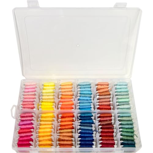 Embroidery Floss 447 Pre-Wound Threads on bobbins Fashionable Rainbow Color Friendship Bracelet String Cross Stitch Embroidery Thread, Craft Floss with Organizer Storage Box - color: 447 colors