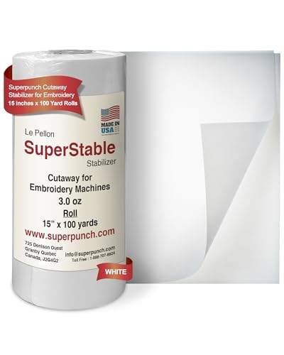 Superpunch Cutaway Embroidery Stabilizer, 3.0 oz, White, 15 in x 100 yd - color: White, size: 15" x 100 yards roll