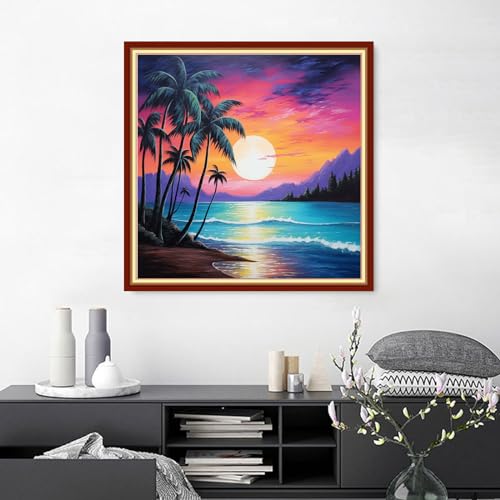 Findvoor Stamped Cross Stitch Kits for Beginners Full Range of Cross Stitching Embroidery Pattern for Adults, 11CT DIY Needlepoint Embroidery Starter Kits-Moon Born in the sea 17.7x17.7 inch - color: StampedKits 20