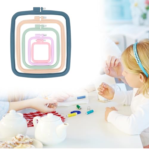 QWORK Square Embroidery Hoops - 5 Sizes, ABS Plastic, Adjustable Screw, 5 Pieces for DIY Embroidery Craft