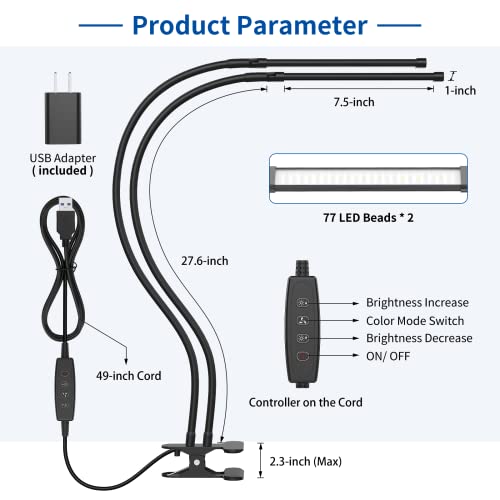 iZELL Desk Lamp, [2 LED Tube] Desk Lamps for Home Office with Clamp, Flexible Gooseneck LED Book Light, Easy Clip on Reading Lights for Bedrooms Beside Table Headboard College Dorm Bed Room - Black - style: 2 LED Lamp