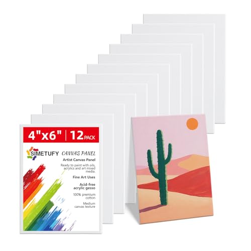 Simetufy 4 x 6 inch 12 Pack Small Painting Canvas Boards- Gesso Primed - size: 4"x6"
