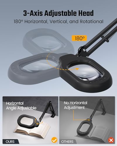 Square Magnifying Desk Lamp, Magnifying Glass with Light and Stand