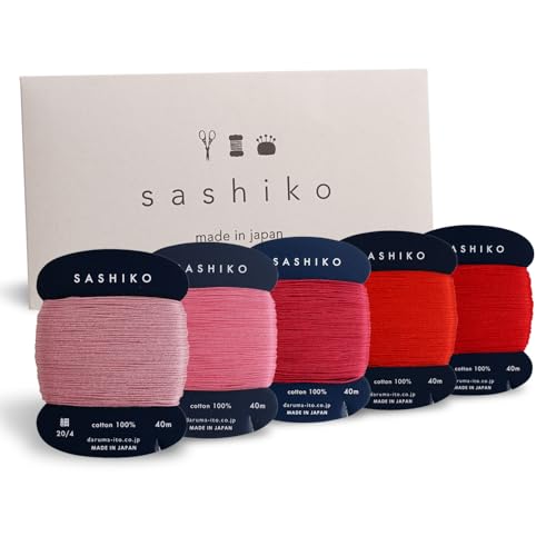 DARUMA Sashiko Thread 100% Cotton Card Type (43.7 yd) x 5 Colors with English Manual, Sewing & Embroidery Value Set with Gift Package(Thin, Hanafubuki) - color: Hanafubuki, size: Thin