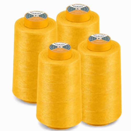 AK Trading 4-Pack Gold All Purpose Sewing Thread Cones (6000 Yards Each) of High Tensile Polyester Thread Spools for Sewing, Quilting, Serger Machines, Overlock, Merrow & Hand Embroidery. - color: GOLD