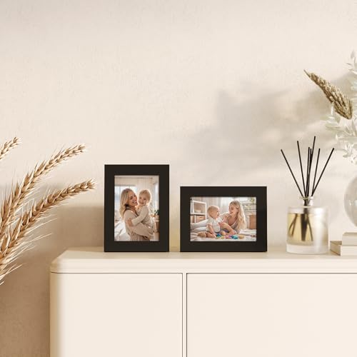 Egofine 3.5x5 Picture Frame Made of Solid Wood with Plexiglass, for Tabletop and Wall Mounting Photo Frame, Black - color: Black, size: 3.5x5