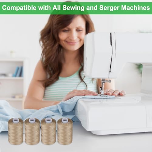 Simthread All Purpose Sewing Thread, 4 Spools Each 1000 Yards of Polyester Threads for Sewing Machine, Sewing Machine Supplies for Beginners, Hand Stitching, Quilting, Serger (Light Brown) - color: Light Brown