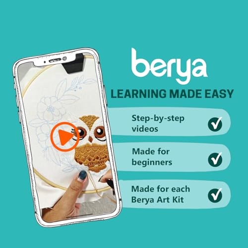 BERYA Owl Embroidery Kit, Embroidery Kit for Adult, Owl Pattern Practice Kit, Including Video Step by Step Instructions, Embroidery Hoop, Cloth, Needles and Thread for DIY Craft Lover (BEO013) - color: owl yellow