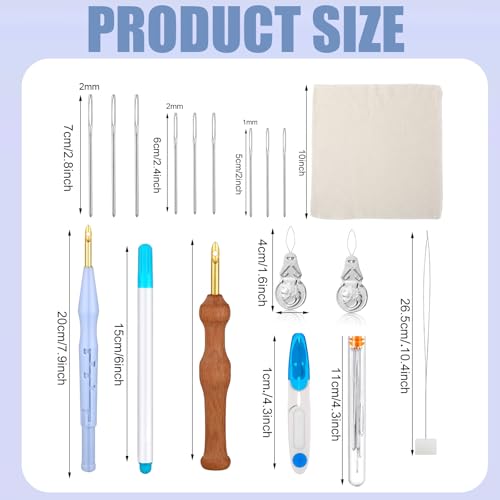 WILLBOND 17 Pcs Punch Needle Kit Adjustable Punch Needle Tool Include Wooden Handle Embroidery Pen Cloth Large Eye Sewing Needles for Beginners Adults DIY Craft Gifts(Blue, Sky Blue) - color: Blue, Sky Blue