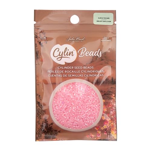 John Bead 25g Cylin Beads Pink Neon Glow in Dark AB 11/0 Glass Cylindrical Seed Beads for Jewelry Bracelets Necklaces Earrings Making Embroidery - color: Pink Neon Glow in Dark AB