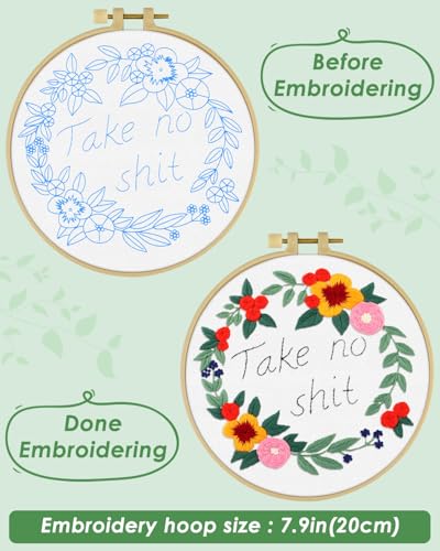 ERKOON Embroidery Kit for Beginners, Flower Cross Stitch Set for Include Embroidery Cloth Hoops Threads for Craft Lover Hand Stitch with Embroidery Skill Techniques (Happiness Wreath) - color: Happiness Wreath