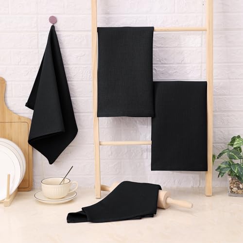 Homaxy 100% Cotton Waffle Weave Kitchen Towels, 12 Pack, Black - color: Black, size: 16 x 26 - 12 Pack