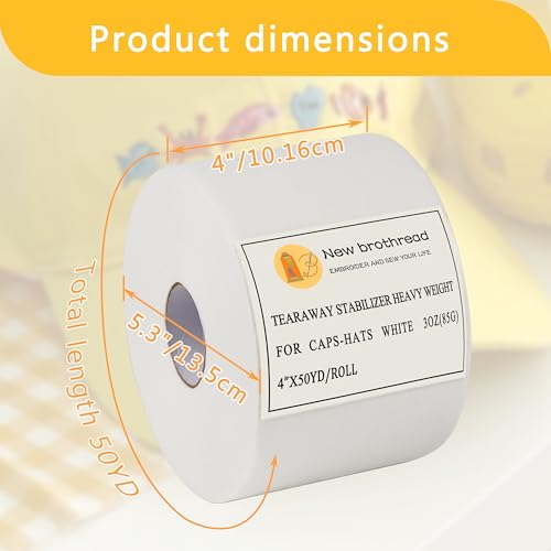 New brothread Caps and Hats Tearaway Embroidery Stabilizer -4" x 50 Yd Roll - size: 4"x50yd roll