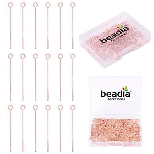 BEADIA Rose Gold Plated Open Eye Pins Non Tarnish 20mm 200pcs for Jewelry Making Findings - color: Open Eye Pins Rose Gold, size: 20x0.7mm