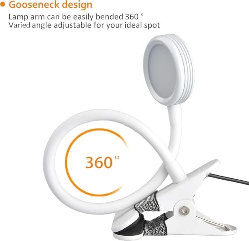 LEPOWER Clip on Light, Book Reading Lamp for Desk, Bed Headboard and Dorm - color: White
