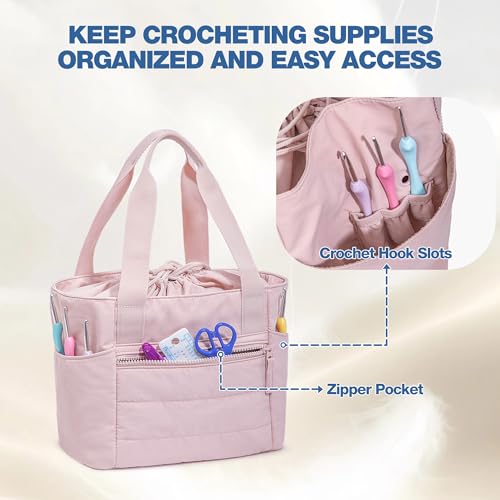 Teamoy Small Knitting Bag, Yarn Storage Tote, Crochet Bag Organizer, Pink - color: Pink