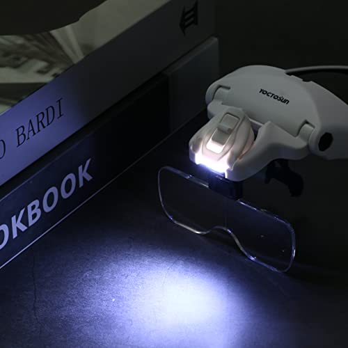 YOCTOSUN Head Magnifying Visor with 4 LED Lights and 5 Detachable Lenses 1X, 1.5X, 2X, 2.5X 3.5X - Hands-Free Headband Magnifier Glass for Jewelry, Arts, Crafts and Close Work - style: Head Magnifier with 4 LED Lights
