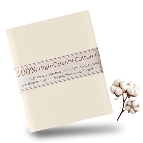 Cream Cotton Fabric for Sewing 59 Inch Wide Natural 100% Cotton Poplin Fabric by The Yard Soft Embroidery Cotton Material Apparel Cloth (Cream, 1 Yard) - color: Cream, size: 1 Yard