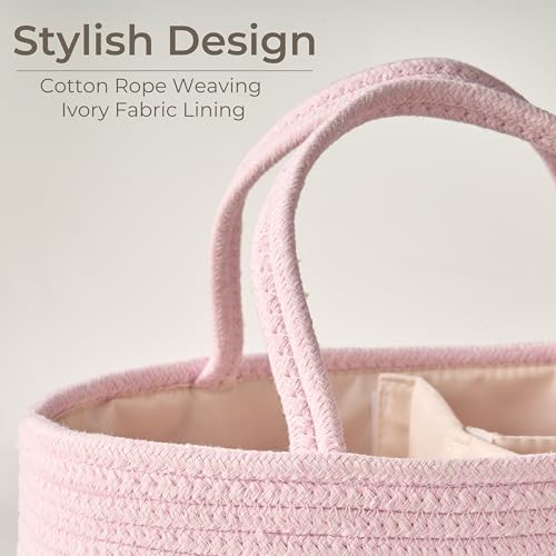 Diaper Caddy Organizer, Gift Basket for Baby Shower, Newborn Essentials - color: Light Pink, size: Small