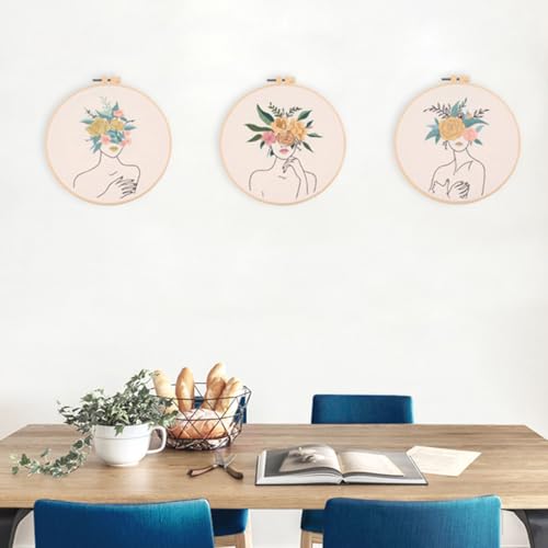 Chenflying Embroidery Starter Kits, 1/3 Sets Art Embroidery Kits for Beginners Adults with Embroidery Hoops Threads Needles and Instructions (Beige 4) - color: Beige 4