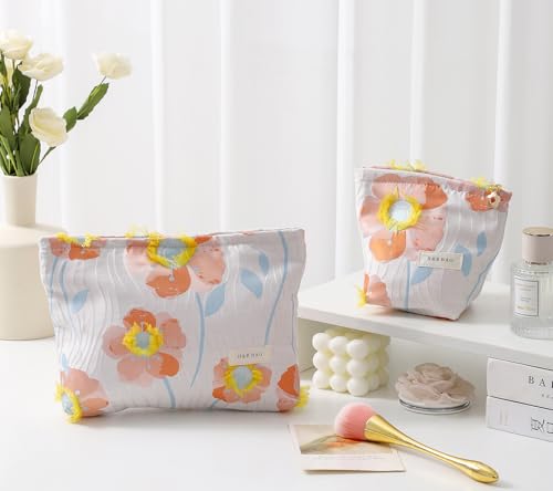 getgto 2 Pcs Makeup Bags, Large Cosmetic Bag Travel Toiletry Bag - color: A colorful flowers