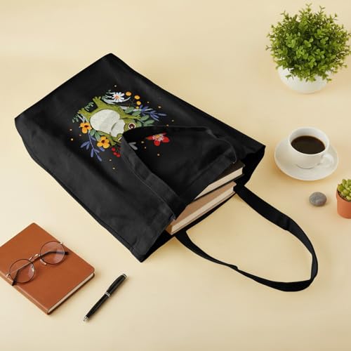 ERKOON Canvas Tote Bag Embroidery Kit for Beginners, Needlepoint Arts Crafts Cross Stitch Kits for Adults Including Stamped Embroidery Bag with Hoops, Needle, Instruction and Color Threads (Frog) - color: Frog