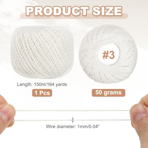 MECCANIXITY Crochet Thread Pearl Cotton Size 3 Cream White Pearl 164 Yards for Crocheting Tatting Knitting Embroidery Sewing - color: Cream White