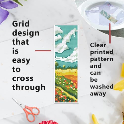 INFUNLY 6PCS Landscape Cross Stitch Bookmark Kit for Adults Mountain Cross Stitch Kits DIY Crossstitch Kits Natural Scenery Stamped Embroidery Bookmark Kit with Instructions for Book Lovers Readers - style: Scenery