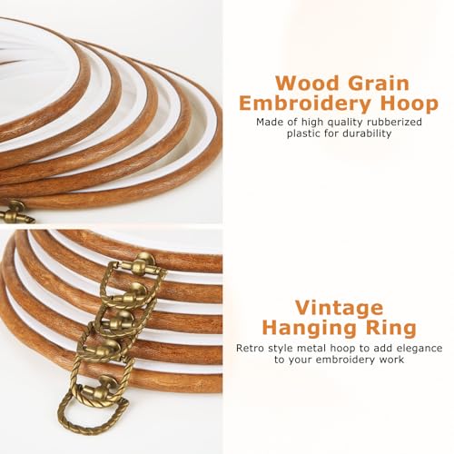 LOYORTY 10PCS Round Embroidery Hoops 8 Inch Imitated Wood Embroidery Frame Plastic Display Frame Ring Cross Stitch Hoops - size: 8 Inch