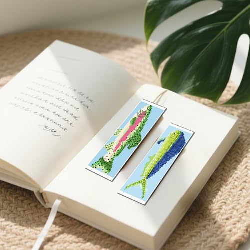 FREEBLOSS 6 Set Cross Stitch Bookmark Kits 11CT 8"x2.4" Fish - style: Fish