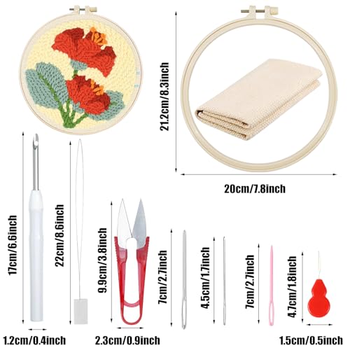 Woohome Punch Needle Kit Included Plastic Hoops, Punch Needle Cloth, Color Yarn and Punch Needle Tools for Adults, Beginners (Sunflowers, Butterflies and Flowers) - color: Color 19