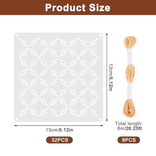 32 Pcs Sashiko Geometric Stencils Kit, 5.1"×5.1" Reusable Plastic