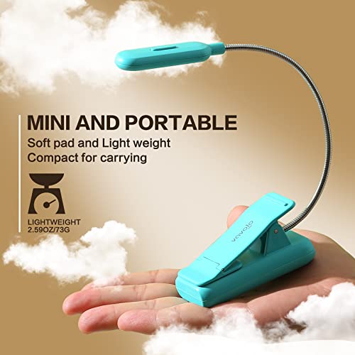 VAVOFO Clip On Book Light for Bed Kids, 7 LED Reading Light with 9-Level Warm Cool White Daylight, Eye Care Lamp with Power Indicator for Bookworms (Blue) - color: Blue