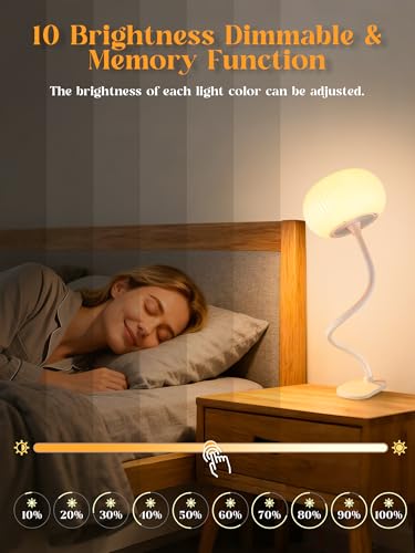 Clip on Lamp, 10 RGB Colors+10 Brightness Clip on Desk Lamp for Dorm Lamp