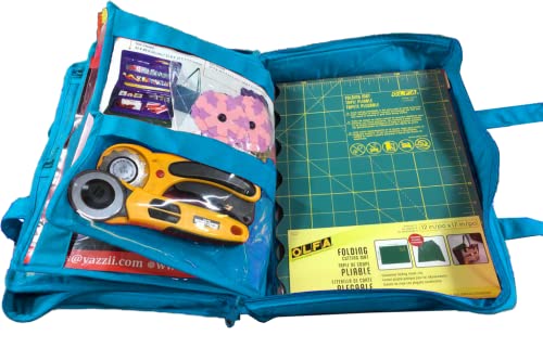 Yazzii Quilter’s Project Bag with 19 Pockets - Portable Storage Bag Organizer - Multipurpose Storage Organizer for Quilting, Patchwork, Embroidery, Needlework, Papercraft & Beading-Aqua - color: Aqua