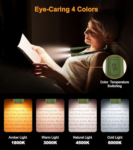 Gritin Book Light, Eye Caring 4-Color&5-Brightness Neck Light Reading Light - color: Deep Green, size: Upgraded