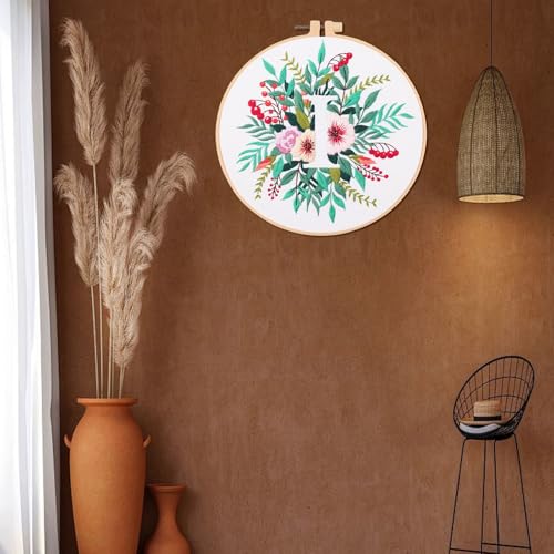 IUHUI Embroidery Kit for Beginners Adults - 26 Floral Letters Easy Patterns, DIY Hand Stitching Embroidery Set with Hoop (Flower and Grass Letter I) - color: Flower and Grass Letter I