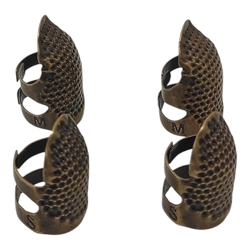4 Pcs Sewing Thimble Finger Protector, Adjustable Metal Thimbles for Hand Sewing Finger Protector, Quilting Craft Accessories for Knitting Needlework DIY Tools, Bronze(2 Sizes, S/M)