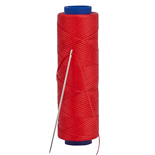 Waxed Thread, Strong Thread for Leather, Upholstery, Shoe, Bag, incl. Needle (Colour: RED) - color: Red