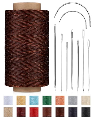 218 Yards Waxed Leather Thread, Upholstery Thread Heavy Duty, Sewing Kit - color: Dark Coffee