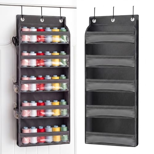 Tegeme 5-Tier Thread Holder Over Door, Large Spool Organizer,Dark Gray - color: Dark Gray
