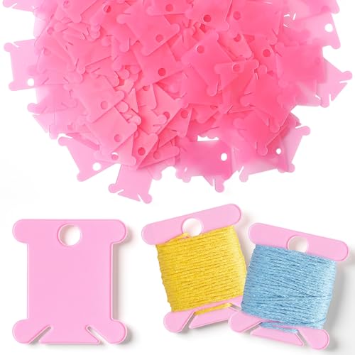 Tranqun 500 Pcs Plastic Embroidery Floss Bobbins, Thread Organizer,Pink - color: Pink