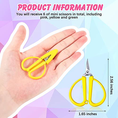 Mixweer 6 Pcs Mini Scissors for Travel Sewing Embroidery, 3 Colors - color: Pink, Green, Yellow
