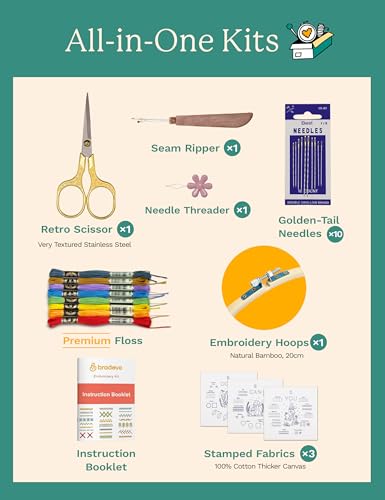 Bradove Beginner Embroidery Kit for Adults and Kids - color: Stitches Practice