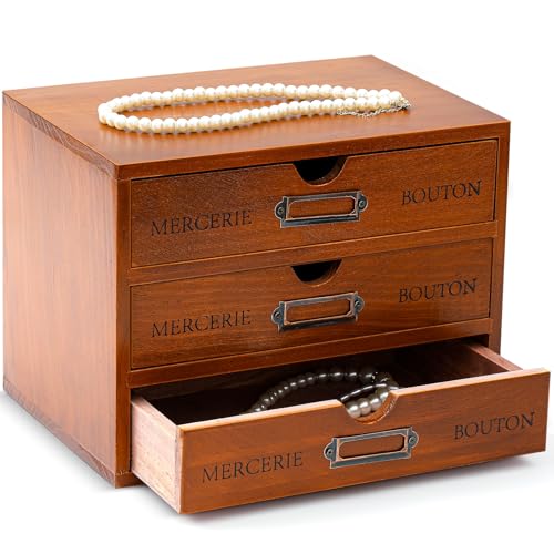 Wesiti Wooden Desk Organizer, 3 Drawers, Vintage Makeup Cabinet, Brown - color: Brown, size: 3 Drawers