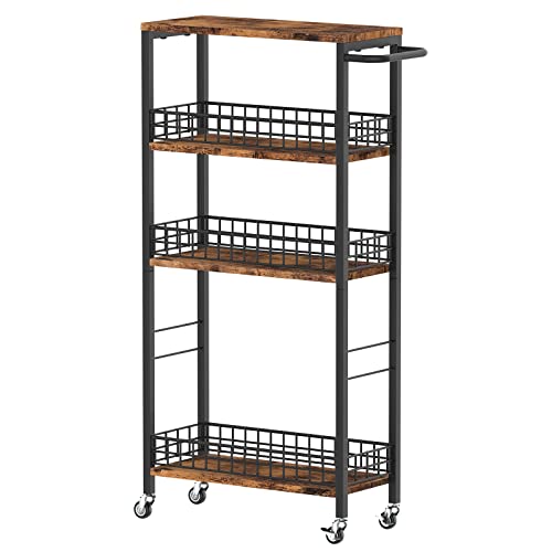 NOVIMANGO Slim Storage Cart Narrow Laundry Cart 4 Tier, Black - color: Brown