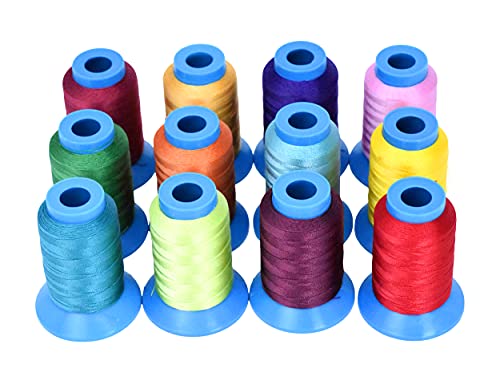 Mandala Crafts Size 207 630D T210 12 Vibrant Bonded Nylon Thread, 1080 YDs - color: 12 Vibrant Colors, size: T210 #207 630D/3 1080 Yards