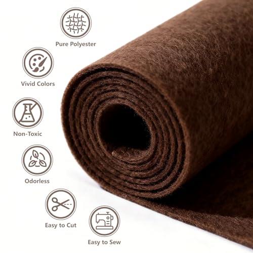 Brown Stiff Felt Sheet 36'' X 36'', 1mm Large Felt Fabric Sheet for Crafts - color: Brown
