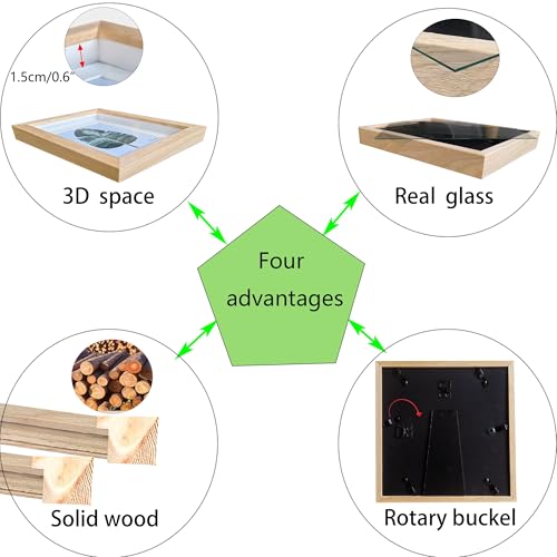 8x8 Shadow Box Frame Natural Wood Shadow Box Display Case 3 Pack Picture Frames Glass Surface Internal Depth 0.6 inch for Wall Or Tabletop - color: Teak, size: 8x8 inch