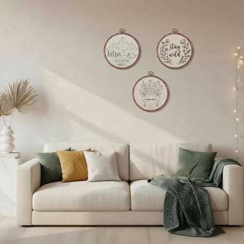 Dllxumm 3 Pcs 3 Inch Round Embroidery Hoops Display Frame, Circle Cross Stitch Hoop Ring Imitated Wood Embroidery Ornament for Craft Sewing Hanging DIY Halloween Christmas Gifts - size: 3 Inch